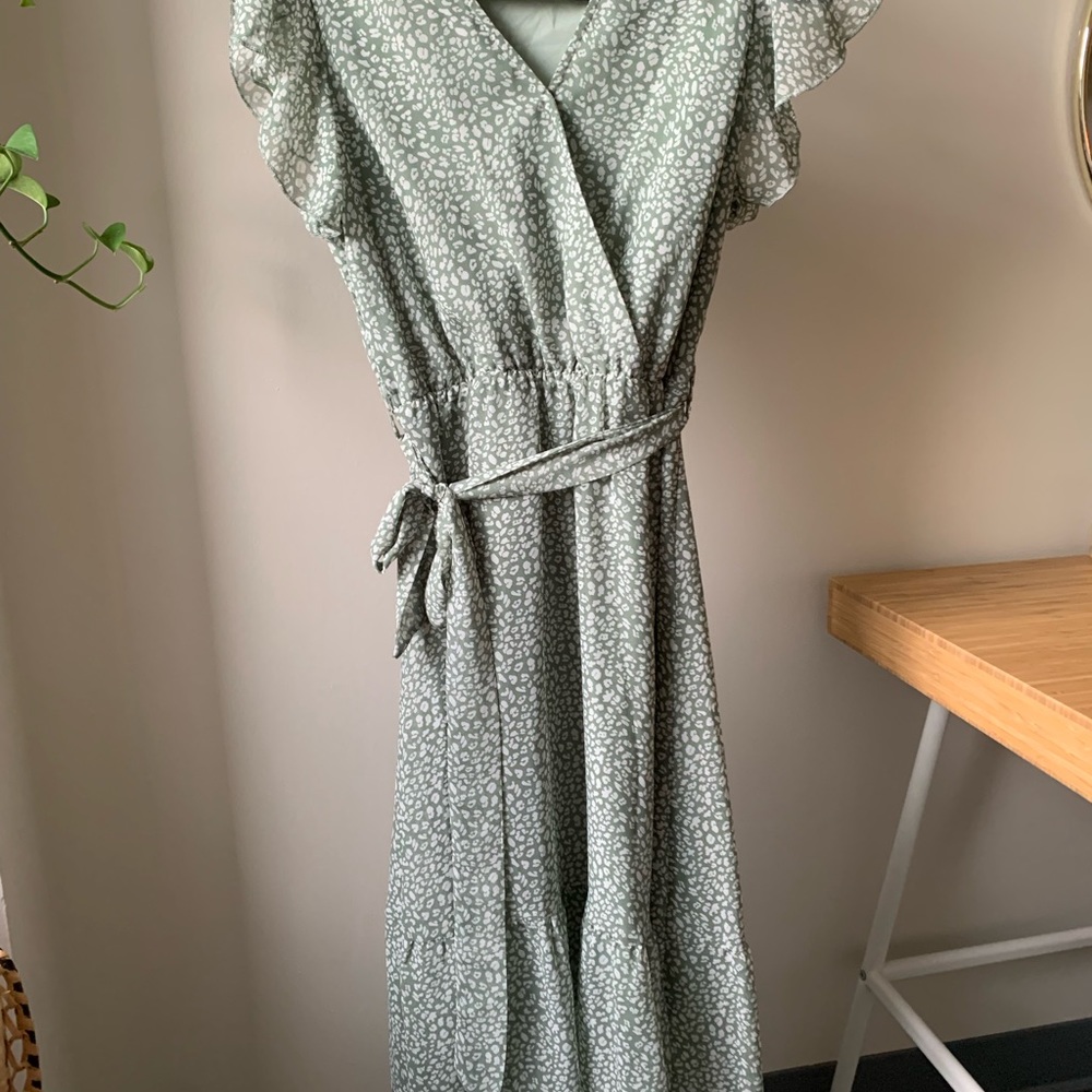 Sage Green Leopard Print Maxi Dress